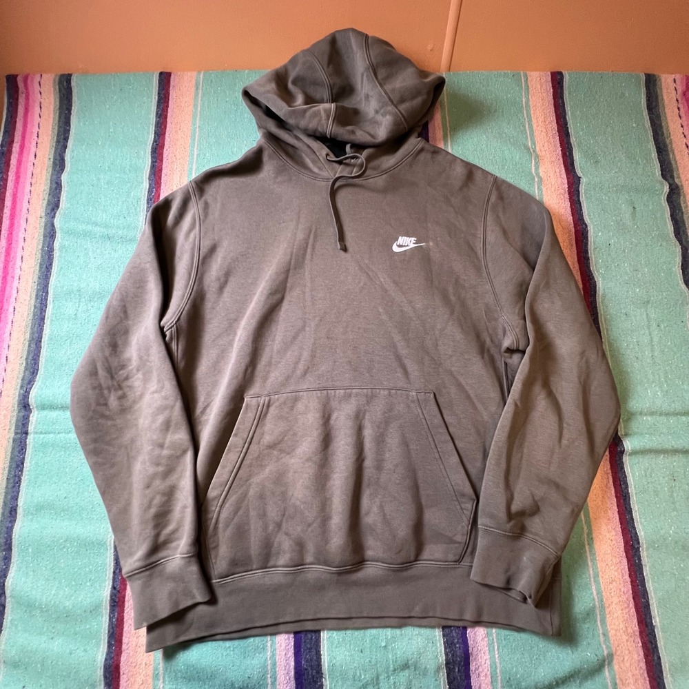 Nike Hoodie Mens Large Olive Green Sportswear Club Fleece Pullover BV2654-327